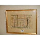 A framed and glazed road map 'Glocester to Coventry' by Thos. Gardner.