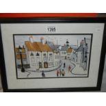 A small framed and glazed watercolour in the style of L S Lowry.