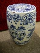 A Chinese blue and white garden stool, COLLECT ONLY.