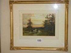 A framed and glazed watercolour rural scene with horses. signed W Manhere.