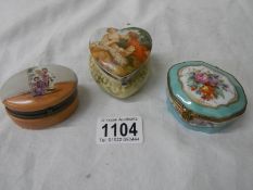 Three old pill boxes including a French example.