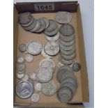 Approximately 390 grams of pre 1947 silver florins and threepenny bits.