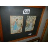 A good pair of framed and glazed Japanese watercolours in one frame.