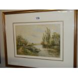 A framed and glazed watercolour rural scene with horses signed Henry Kinniard.