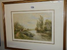 A framed and glazed watercolour rural scene with horses signed Henry Kinniard.