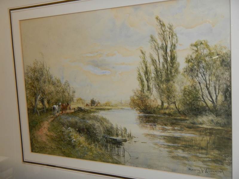 A framed and glazed watercolour rural scene with horses signed Henry Kinniard. - Image 2 of 3