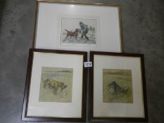 Three framed and glazed hunting dog prints.