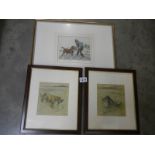 Three framed and glazed hunting dog prints.