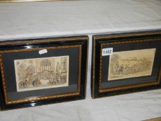 A pair of framed and glazed coloured engraving.