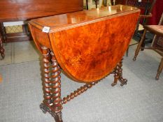 A Victorian walnut inlaid Sutherland table on barley twist supports, COLLECT ONLY.