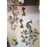 5 metal garden wall hangings of Peacock & bumble bees etc. COLLECT ONLY