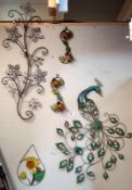 5 metal garden wall hangings of Peacock & bumble bees etc. COLLECT ONLY