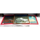 3 framed & glazed pictures of cars, Porsche, Lamborghini & Ferrari