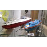 Sutcliffe tin plate clockwork Blue Racer 1 and Commodore model boats.