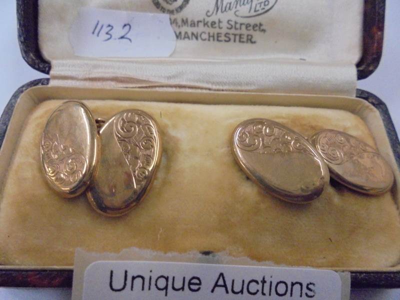 A cased pair of 9ct gold cuff links, 3.35 grams. - Image 2 of 2