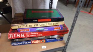 A quantity of vintage boardgames including Escape from Colditz, Battle of the little bighorn, Risk