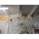 A large ten light glass chandelier. COLLECT ONLY.