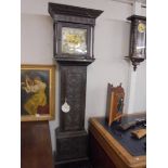 An early carved oak Grandfather clock, 8 day with brass dial, COLLECT ONLY.