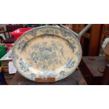 A large Victorian blue & white meat platter, 49cm x 39cm. COLLECT ONLY