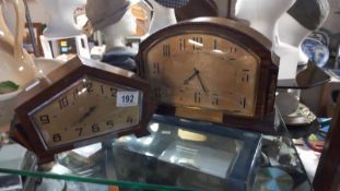 2 x 1930's oak mantle 8 day clocks in working order