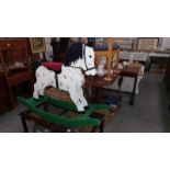 A vintage painted wooden rocking horse. rocker L122cm, W35cm, H94cm, COLLECT ONLY