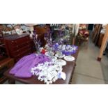 A quantity of wedding ornaments etc including tea light holders