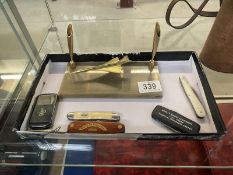 A gilded model of Concorde as a pen stand including quantity vintage penknives including golden