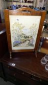 1930's oak framed tapestry fire screen 47x72cm, COLLECT ONLY