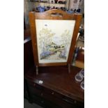 1930's oak framed tapestry fire screen 47x72cm, COLLECT ONLY