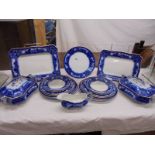 Twenty three pieces of Staffordshire blue and white dinner ware. COLLECT ONLY.