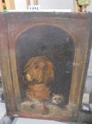 An oil on canvas dog portrait.