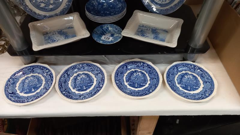 A quantity of blue & white dishes/plates including 2 Shredded Wheat dishes - Image 4 of 4