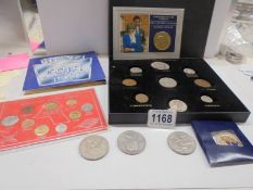 A boxed set of pre-decimal coins and other coins.