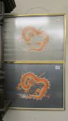 A pair of framed and glazed Chinese dragon embroideries, COLLECT ONLY.