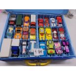 A Matchbox Superfast carry case with 48 cars including Corgi Juniors, in very good condition.