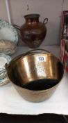 2 Victorian brass jam pans & a copper vase. COLLECT ONLY