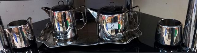 A Swan brand tea set (teapot, hot water, milk & sugar) & a tray