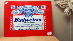 A retro Budweiser advertising mirror - 40cm x 30cm. COLLECT ONLY