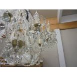 A large ten light glass chandelier. COLLECT ONLY.