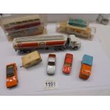 A quantity of vintage Majorette die cast cars, caravans, Esso tanker etc.,