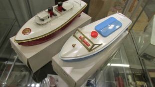 Sutcliffe tin plate clockwork Tiger and Viking model boats.