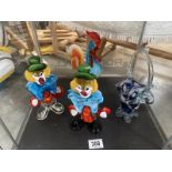 2 murano glass clowns and other glassware