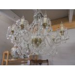 A large ten light glass chandelier. COLLECT ONLY.