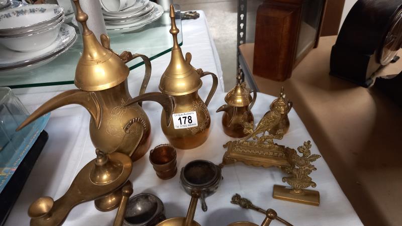 A quantity of brass including pestle & mortars & Turkish teapots etc. - Image 2 of 3