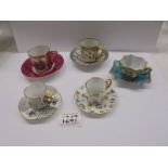 Five Limoges fine porcelain tea cups and saucers.