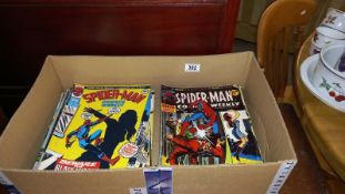 A quantity of 1970's uk Marvel Spiderman comic weekly march 1974 to Jan' 1976 55 copies