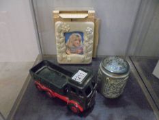 A Wade Eddie Stobart Lorry, a Wade photo frame and a Wade Ireland lidded jar.