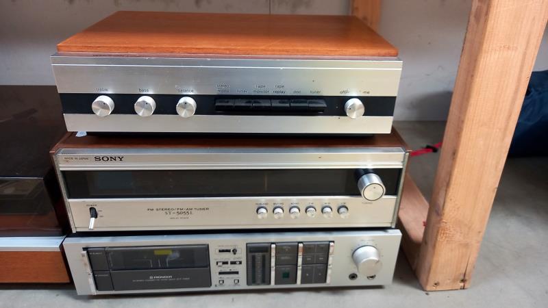 A Wharfdale Linton record player, 2 speakers, Sony AM/FM tuner & Pioneer tape deck etc. COLLECT - Image 2 of 4