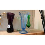 4 art glass vases