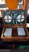 A vintage wicker picnic hamper